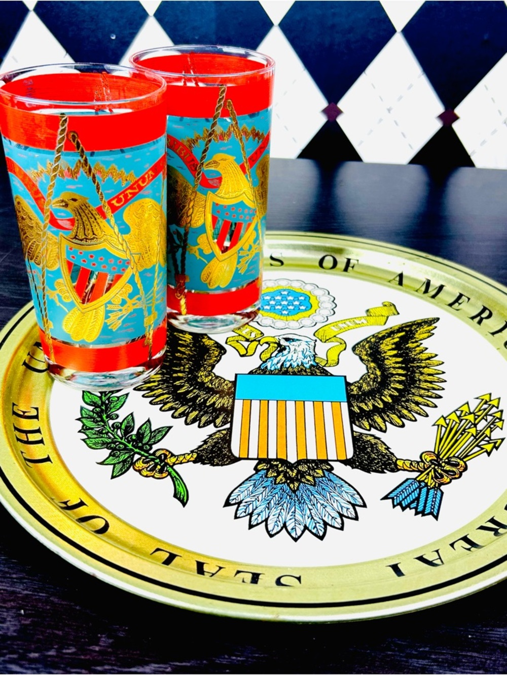 Vintage Metal Tray Great USA Seal Eagle Wall Decor Patriotic Platter Mancave